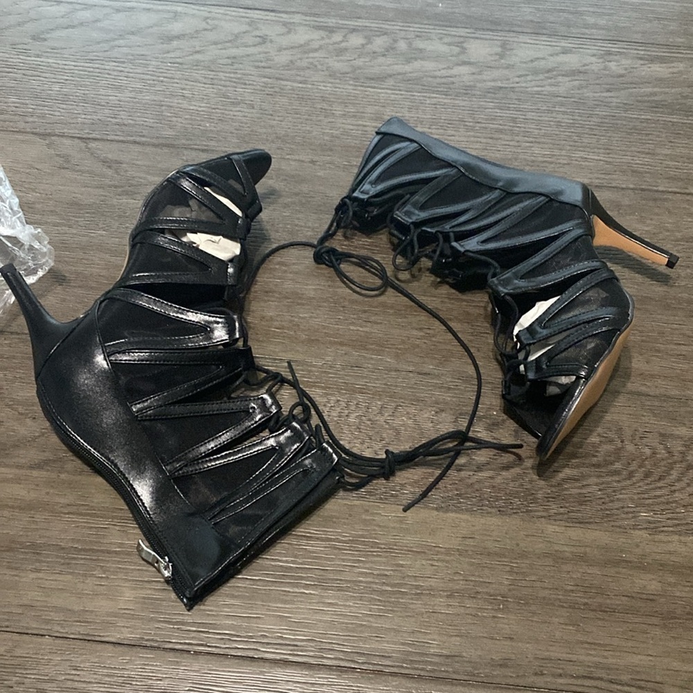 NWT BURJU Vikky Open Toe Strappy Mesh Cut Out Lace Up Ankle Boots | Size 11 - Picture 3 of 12